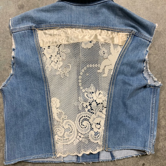 Vintage Wrangler Cropped Denim Lace Vest - Picture 3 of 5